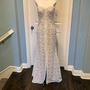 GALINA Scalloped Lace Split-Front Sheath Wedding